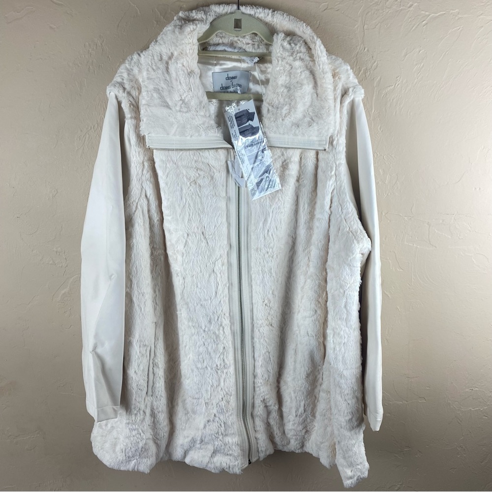 NWT Dennis Basso White Cream Faux Fur Convertible Vest Coat Vegan Leather 3X